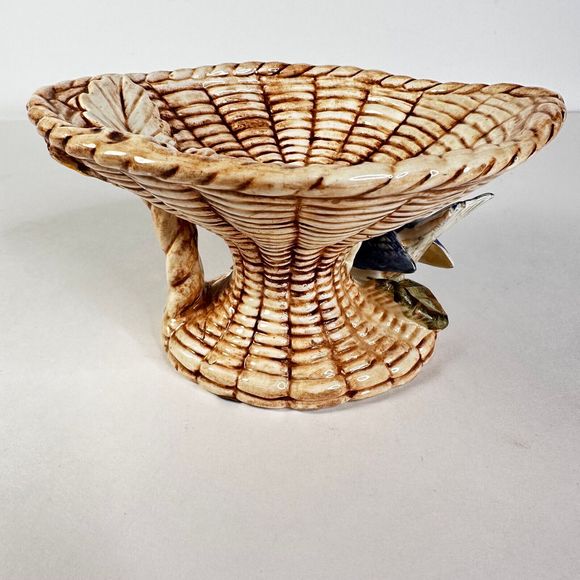 Norleans Ceramic Woven Miniature Bird Bath Basket with Blue Bird Made in Japan - Picture 4 of 10